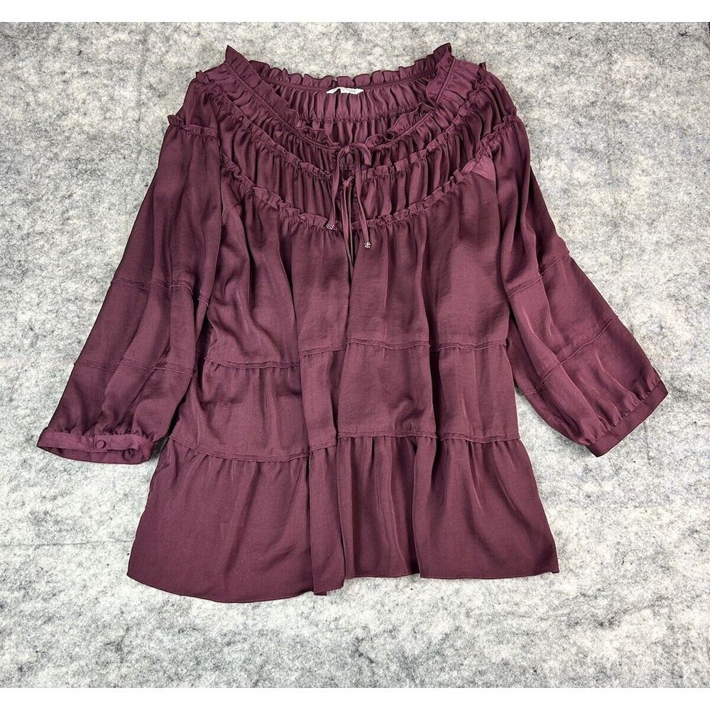 John Mark On/Off Shoulder Top Womens 3XL Cassis Pleated Multi Ruffle Sleeve‎ NWT